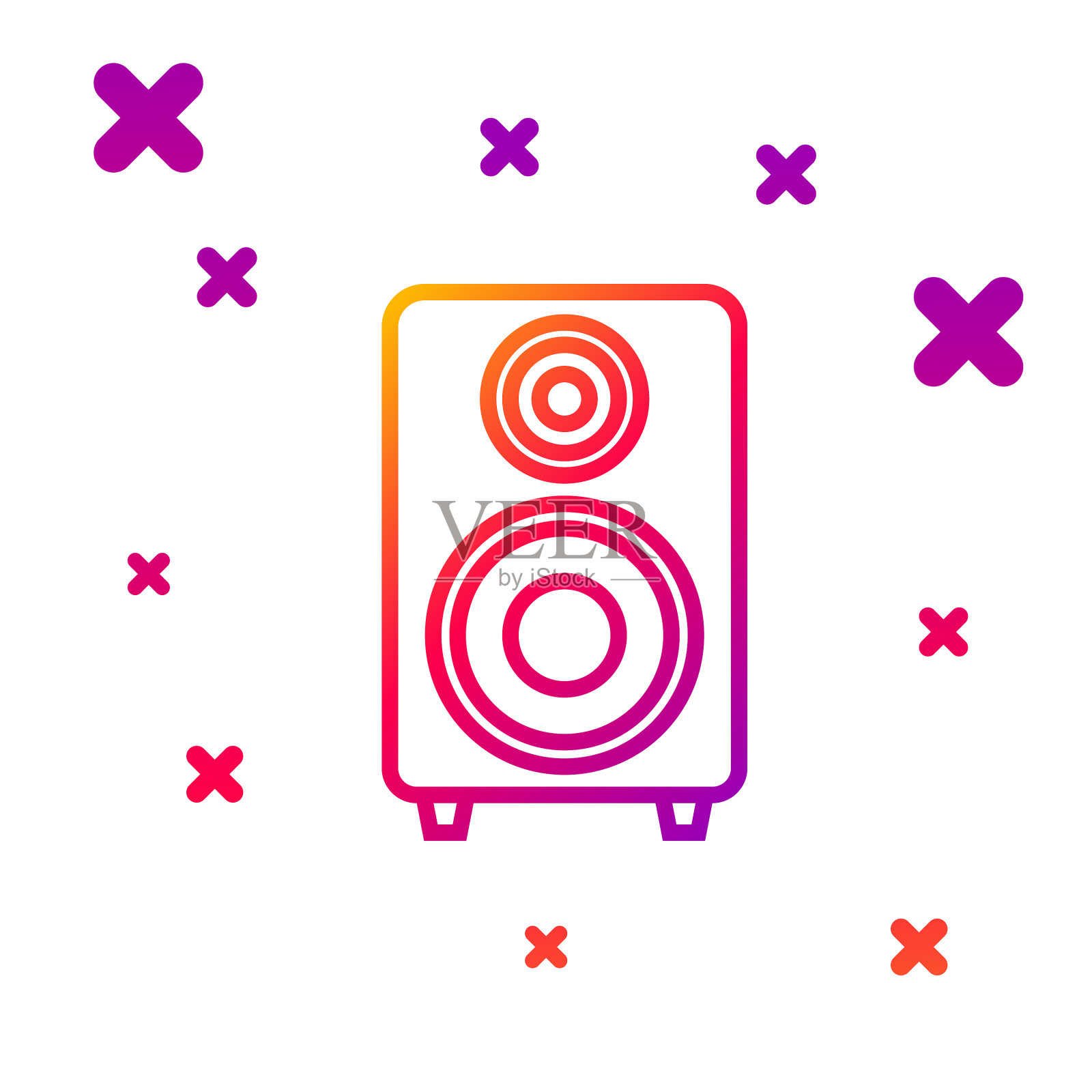 彩色线立体声扬声器图标隔离在白色插画图片素材