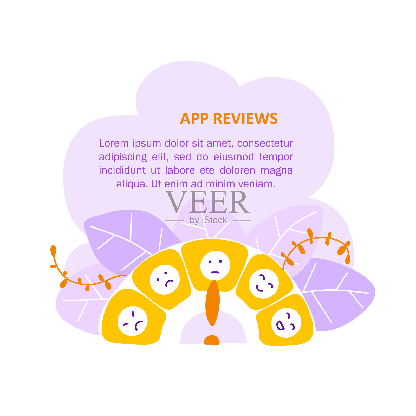 应用评论横幅模板与彩色插画图片素材