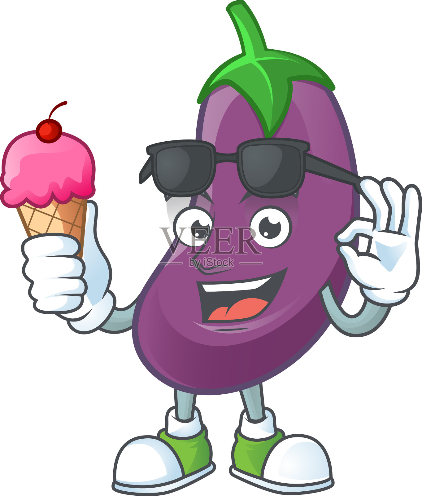 可爱的茄子卡通人物配冰淇淋设计元素图片