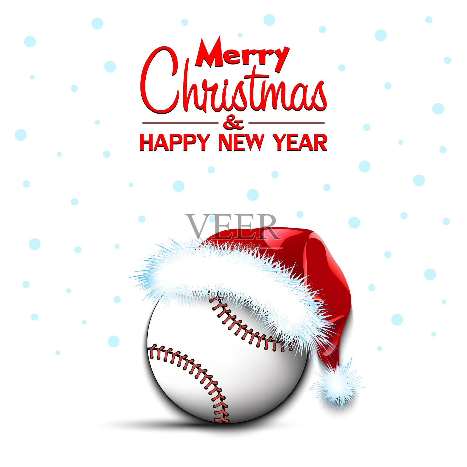 新年和棒球在圣诞老人的帽子插画图片素材