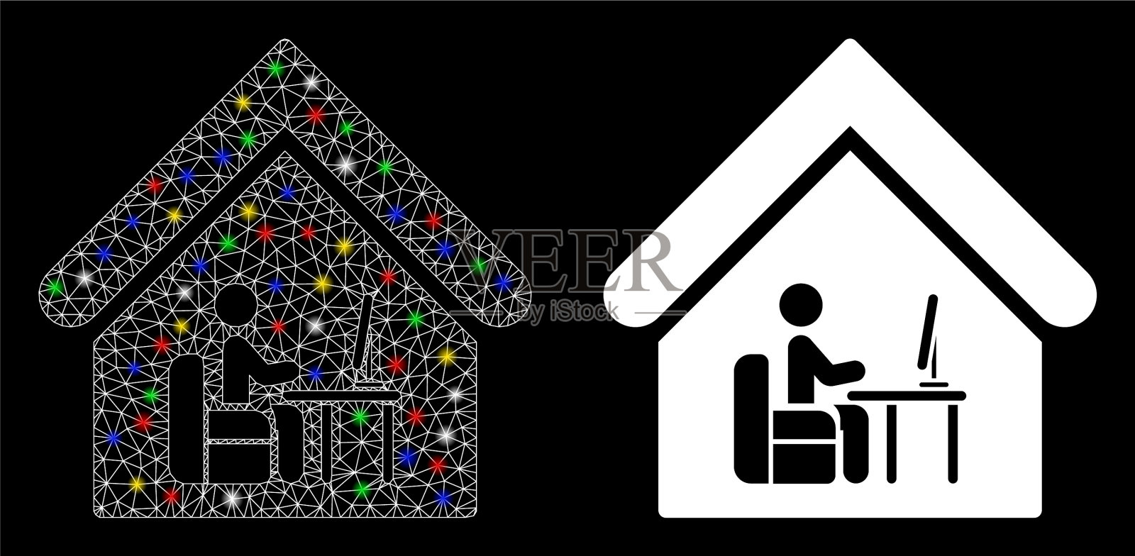 发光的网线框架办公室房间的图标插画图片素材