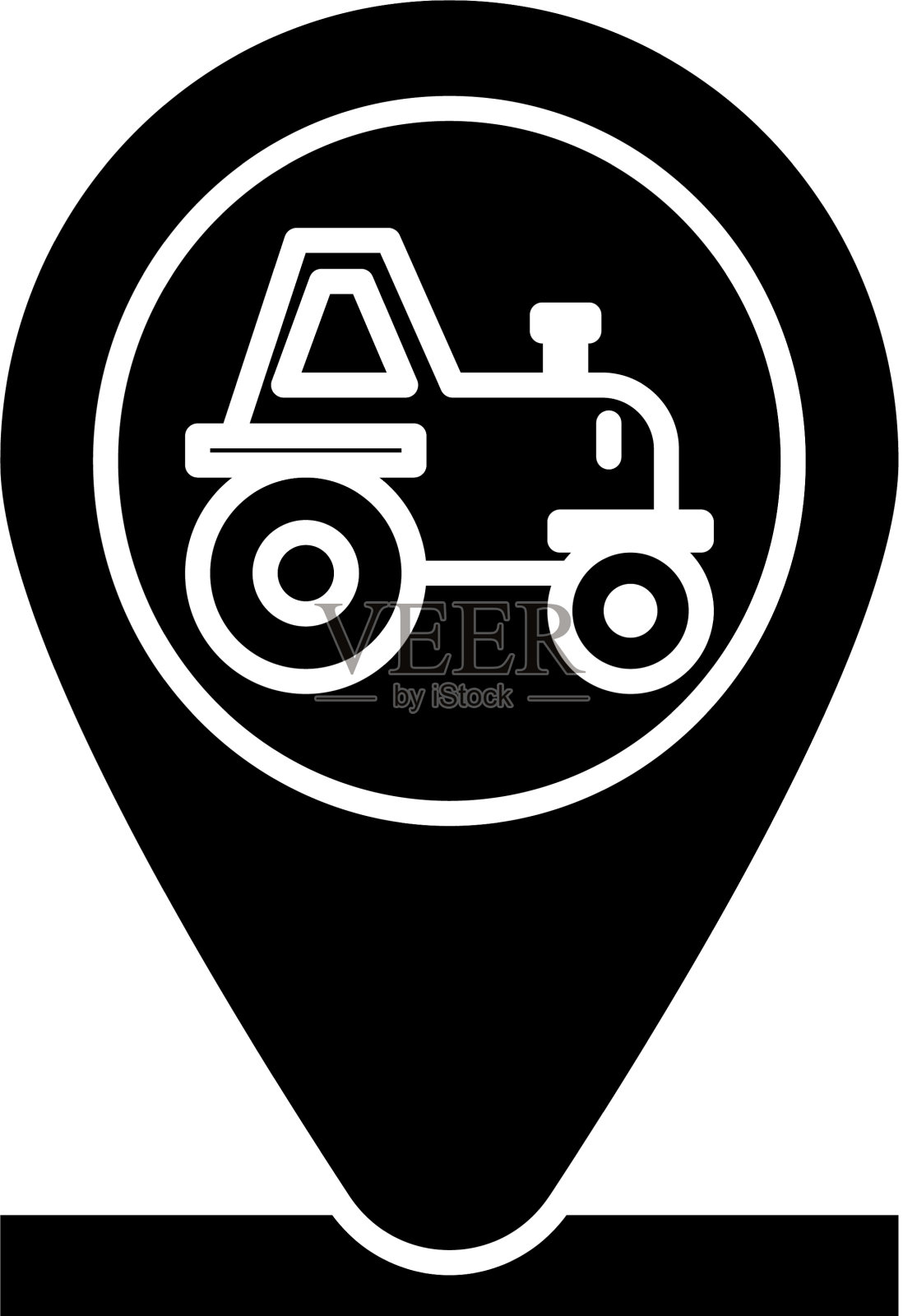 黑色拖拉机和位置图标隔离在白色上插画图片素材