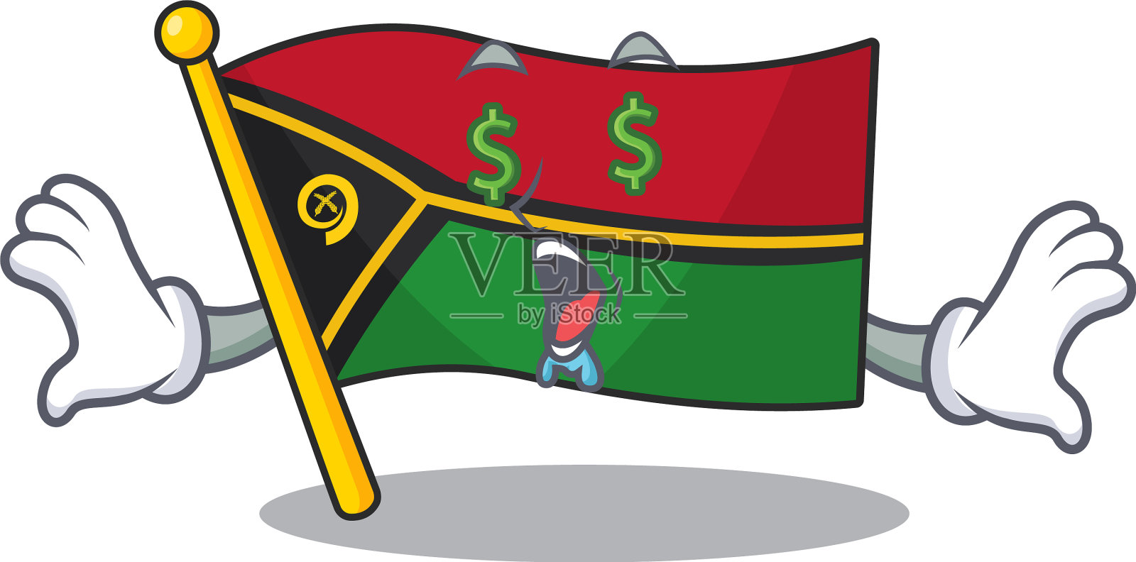 瓦努阿图旗卷轴与金钱眼睛卡通设计元素图片