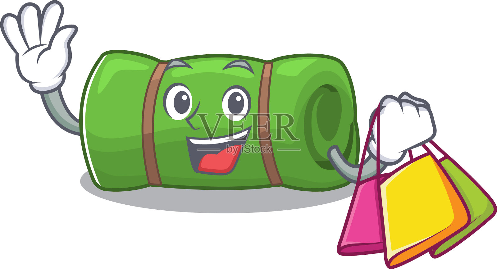 笑脸野营垫滚动吉祥物风格挥手设计元素图片