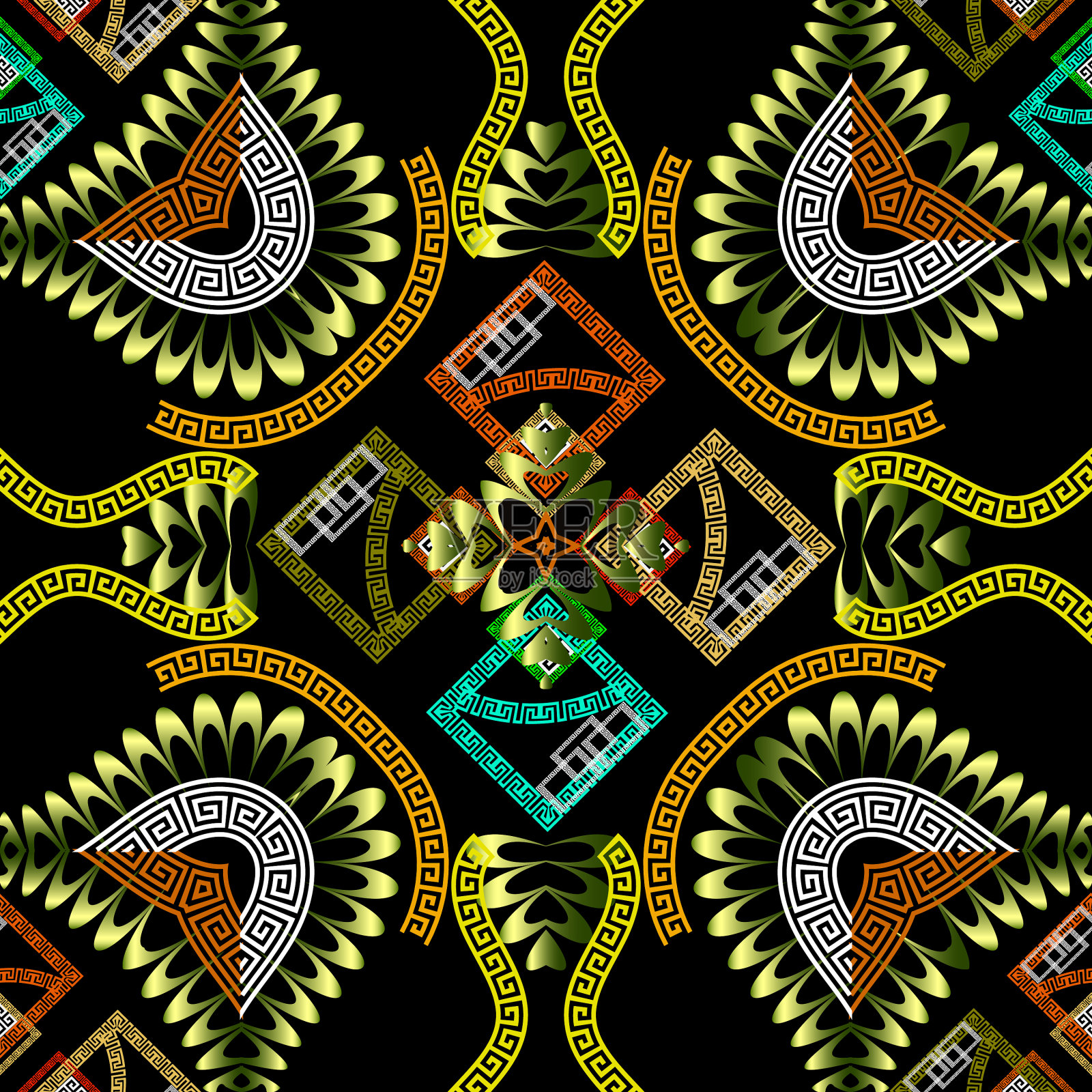 抽象的希腊花无缝图案插画图片素材