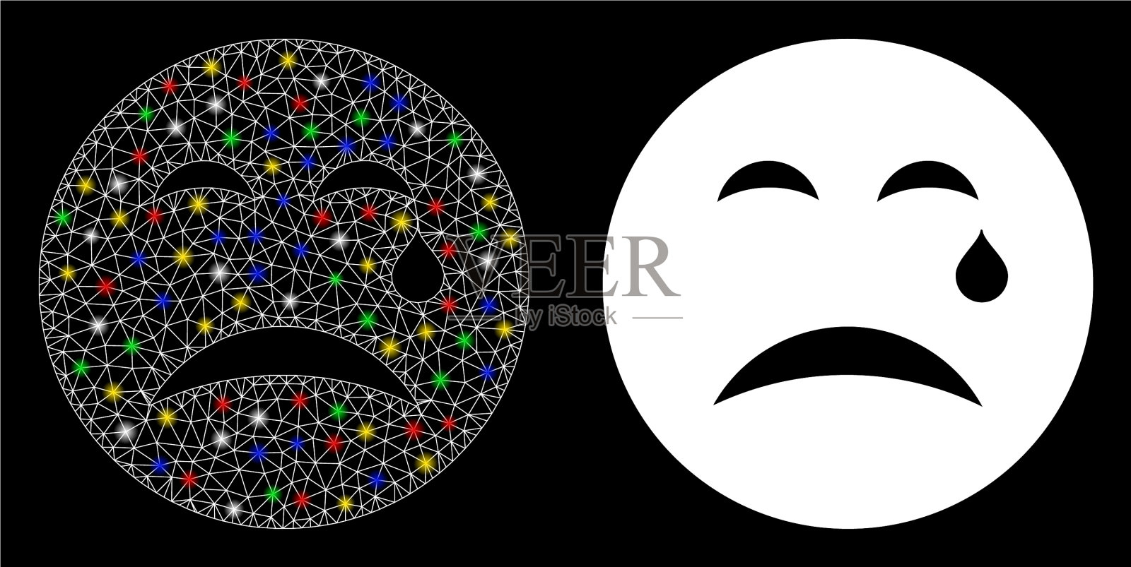 耀斑网胴体哭微笑图标与耀斑插画图片素材