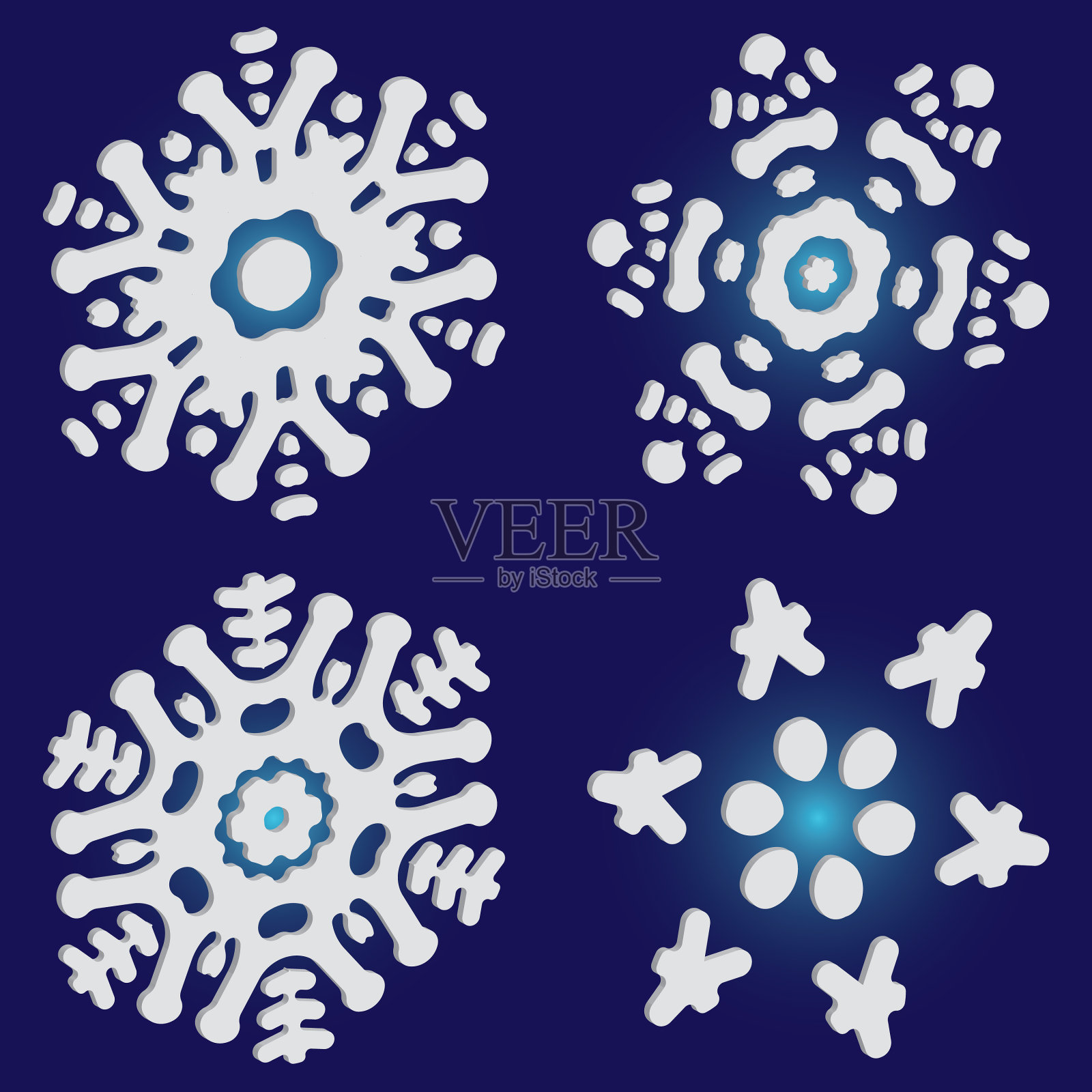 收集简单的雪花在蓝色的背景插画图片素材