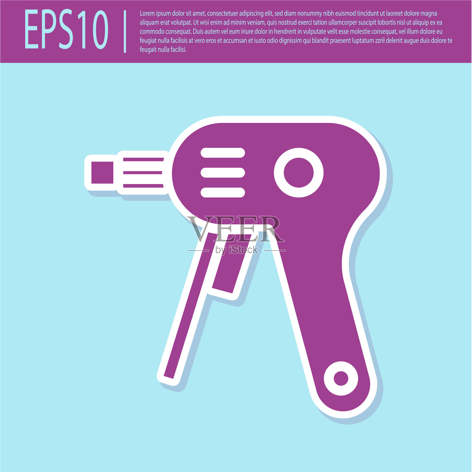 复古紫色电热胶枪图标孤立插画图片素材