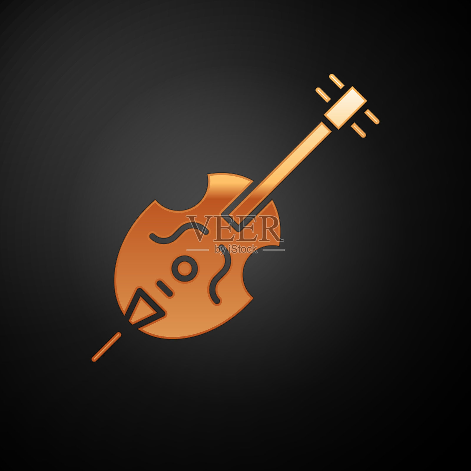金色小提琴图标孤立在黑色背景插画图片素材