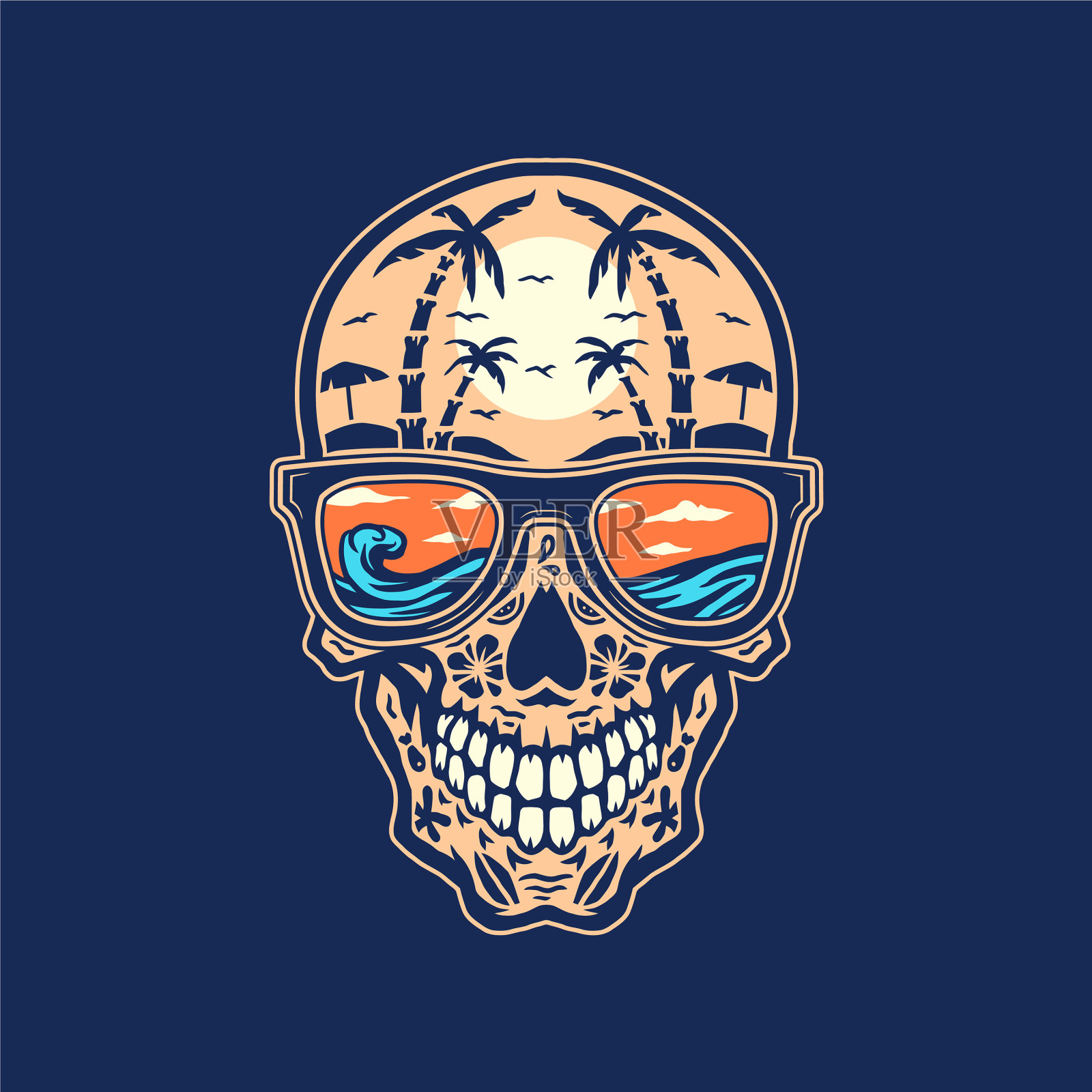 骷髅滩手绘线与数字颜色插画图片素材