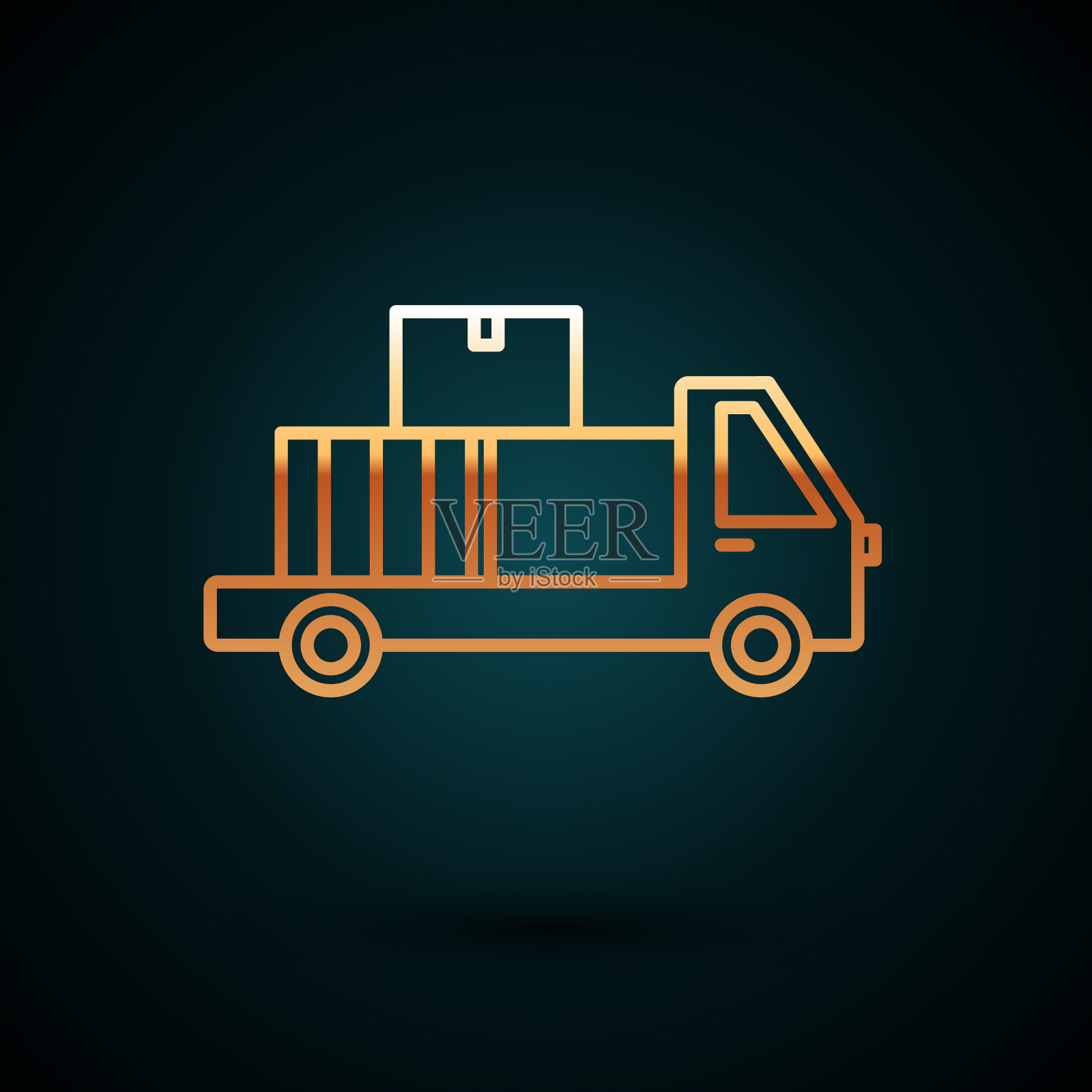 黄金线运送卡车与纸板箱插画图片素材