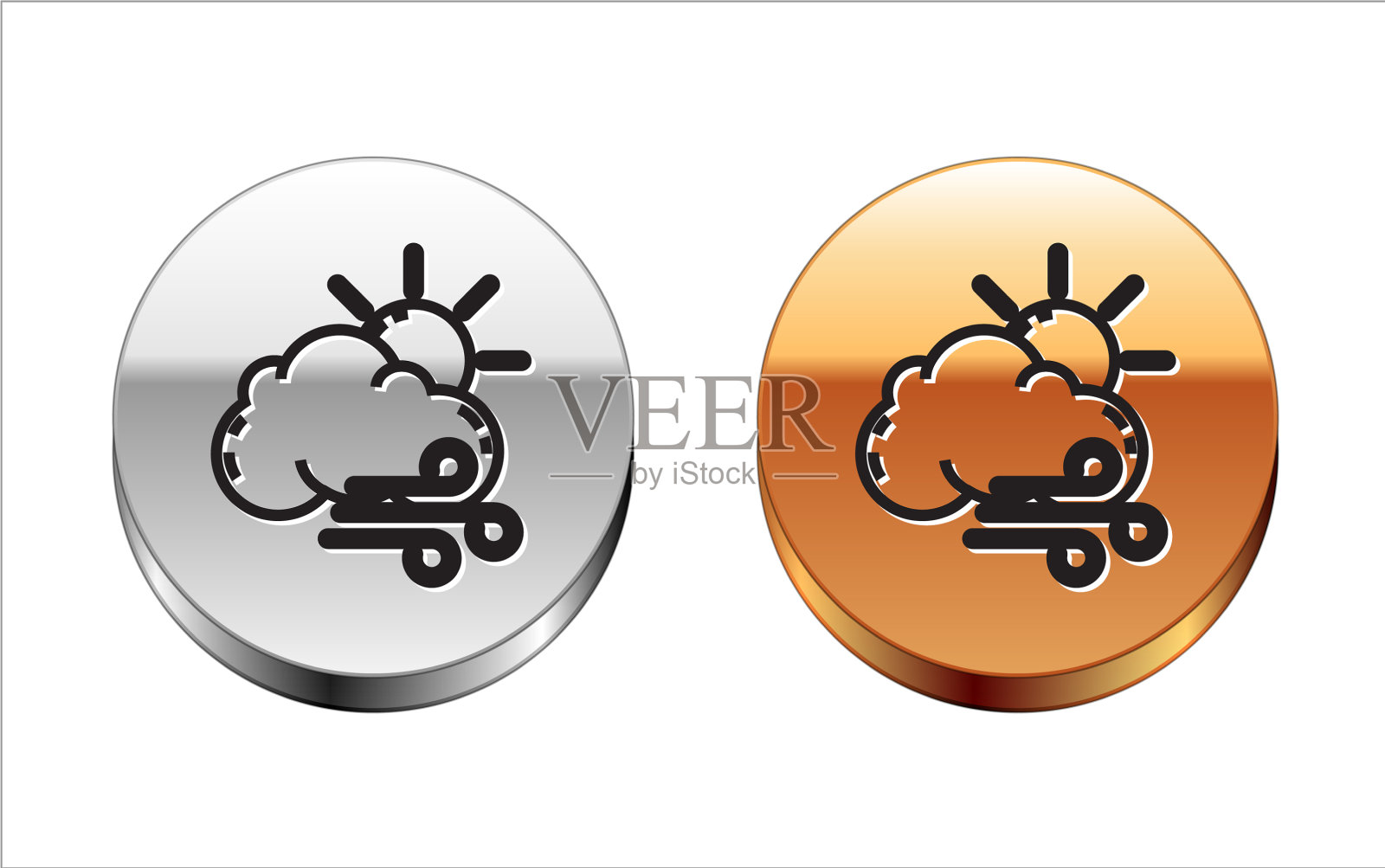 黑线风天气图标孤立在白色上图标素材