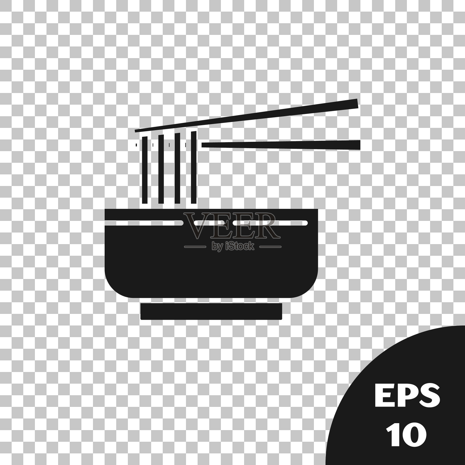 黑色亚洲面条在碗和筷子图标插画图片素材