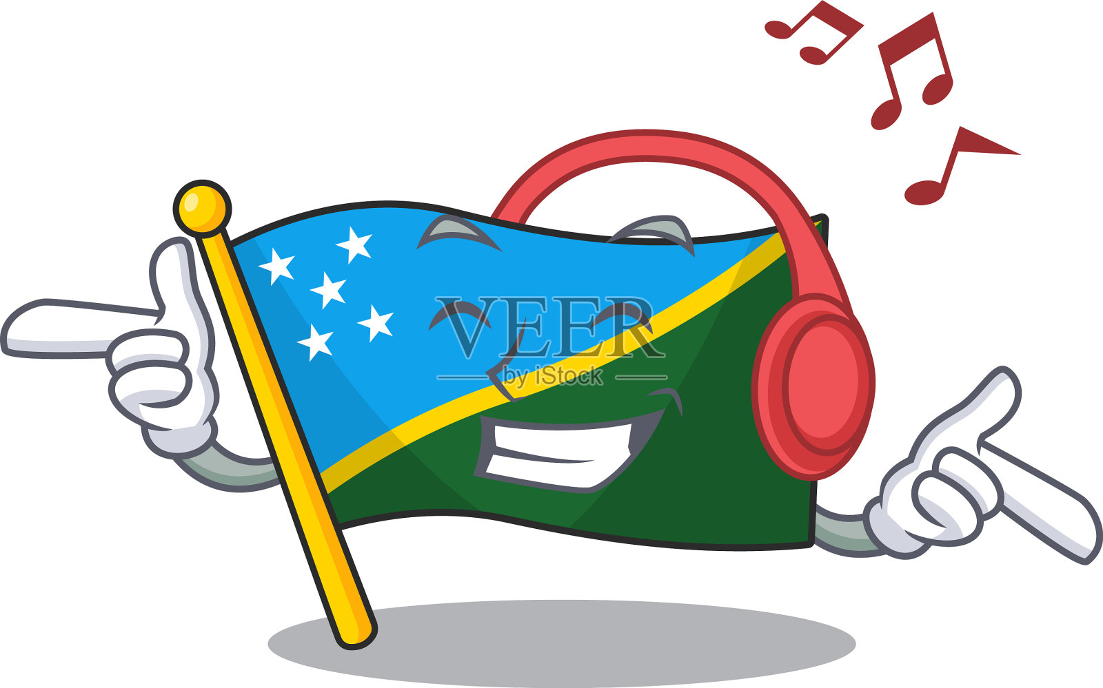 听音乐旗帜所罗门岛卷轴吉祥物插画图片素材