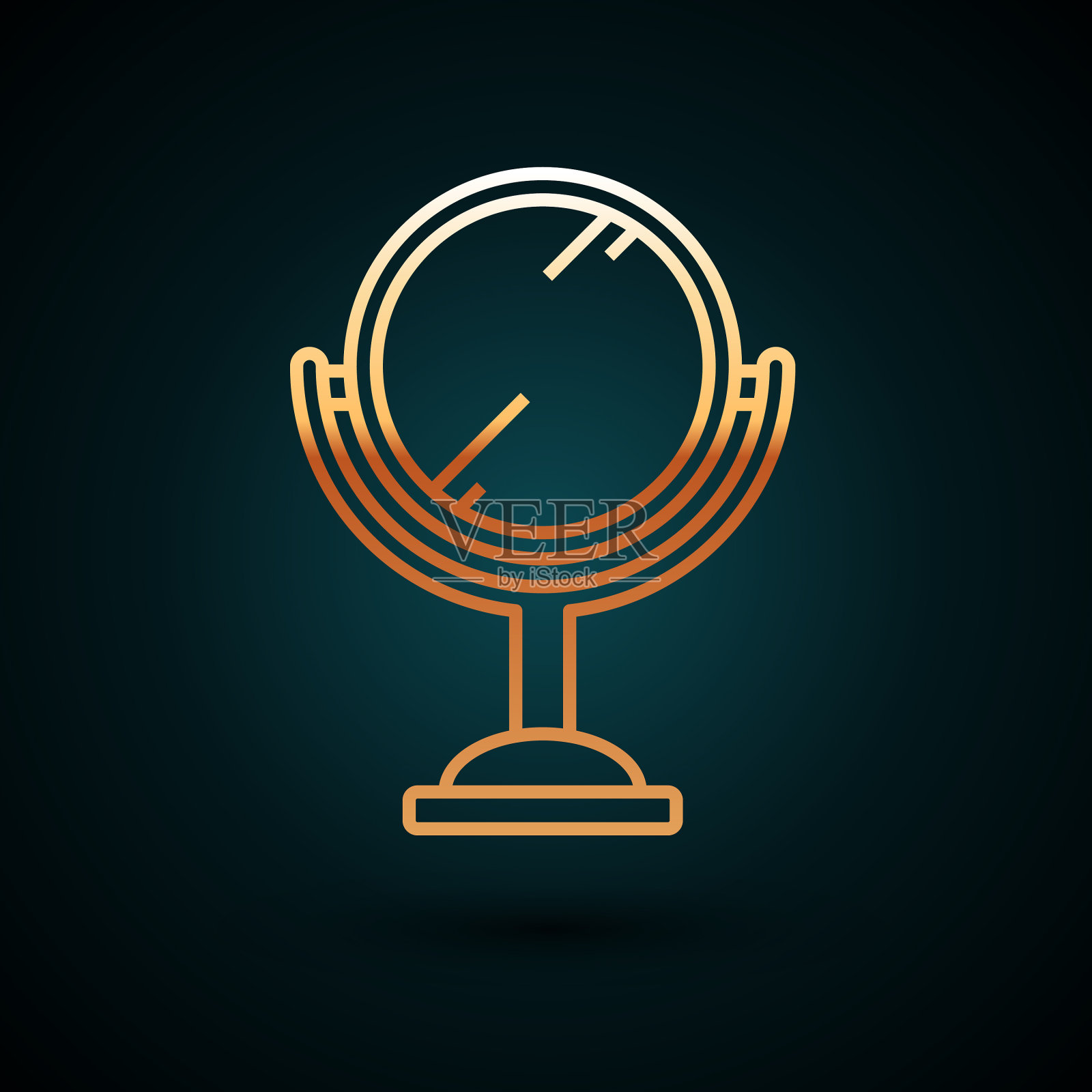 金色线手镜图标孤立在深蓝色插画图片素材