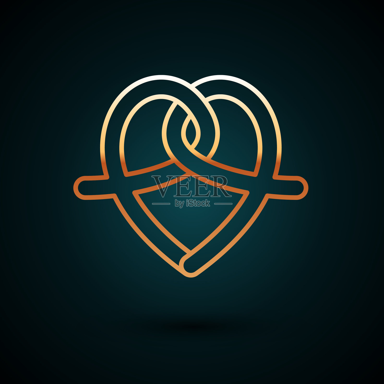 金色线椒盐卷饼图标孤立在深蓝色插画图片素材