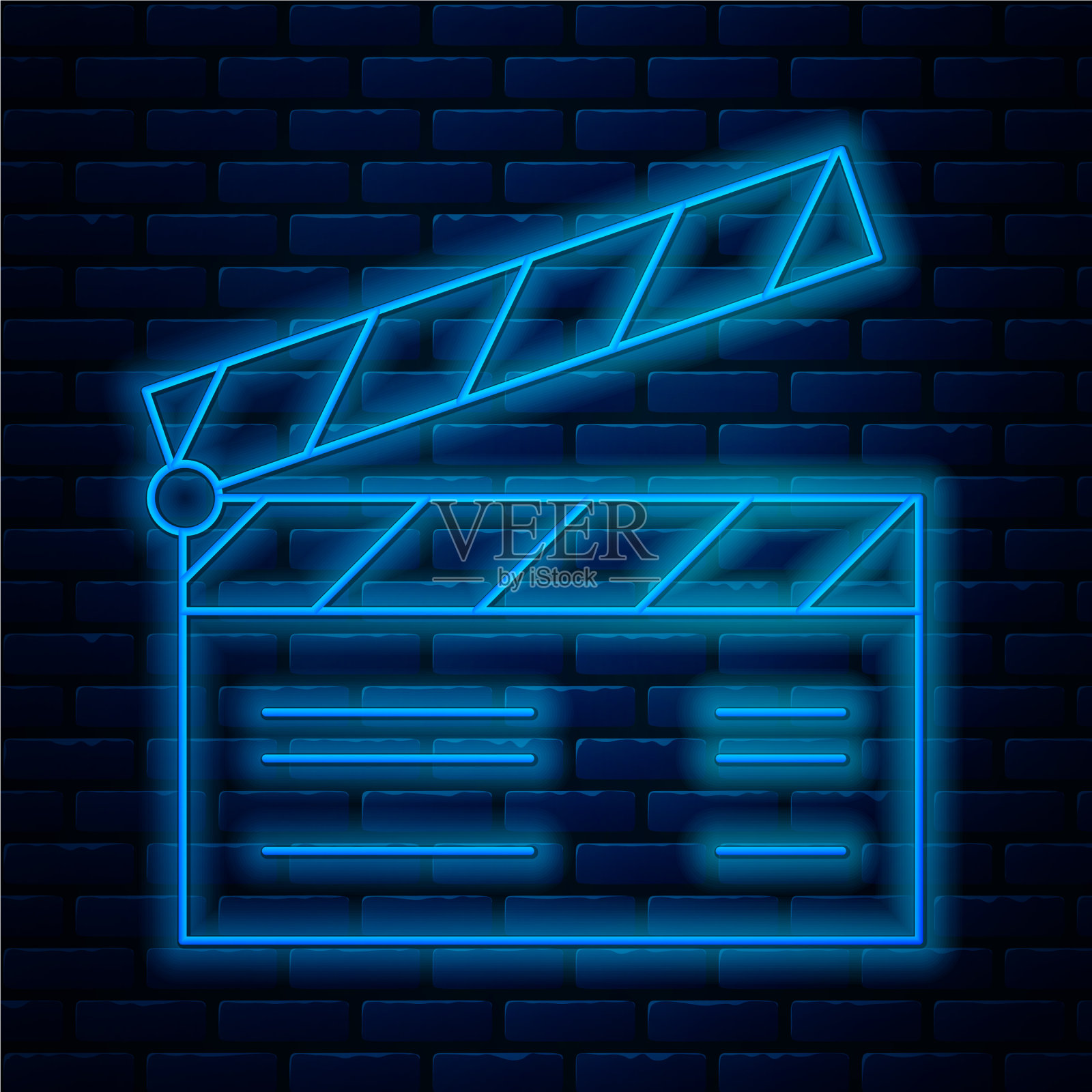 发光的霓虹灯线电影拍手图标隔离上插画图片素材