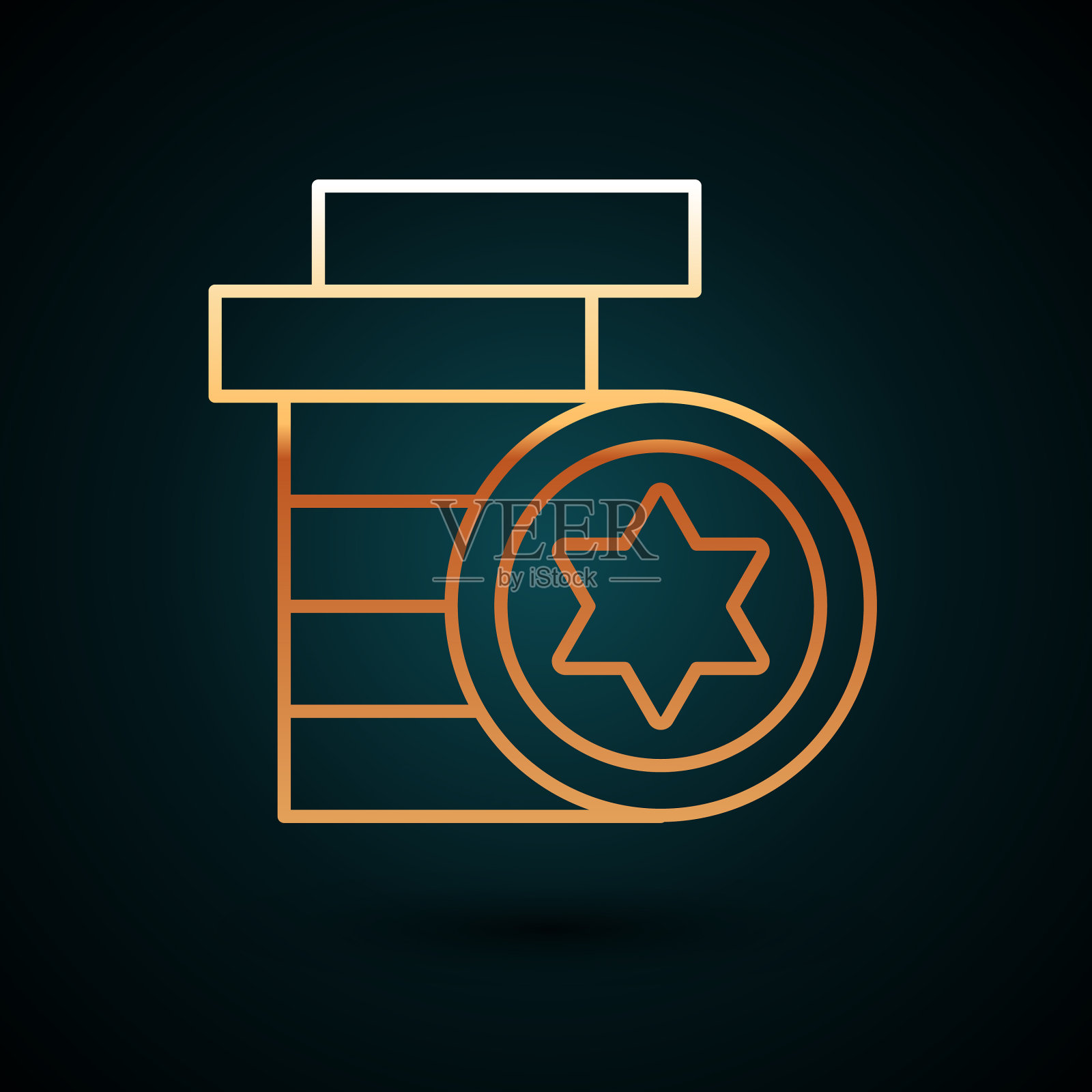 黄金线犹太硬币图标孤立在深蓝色插画图片素材