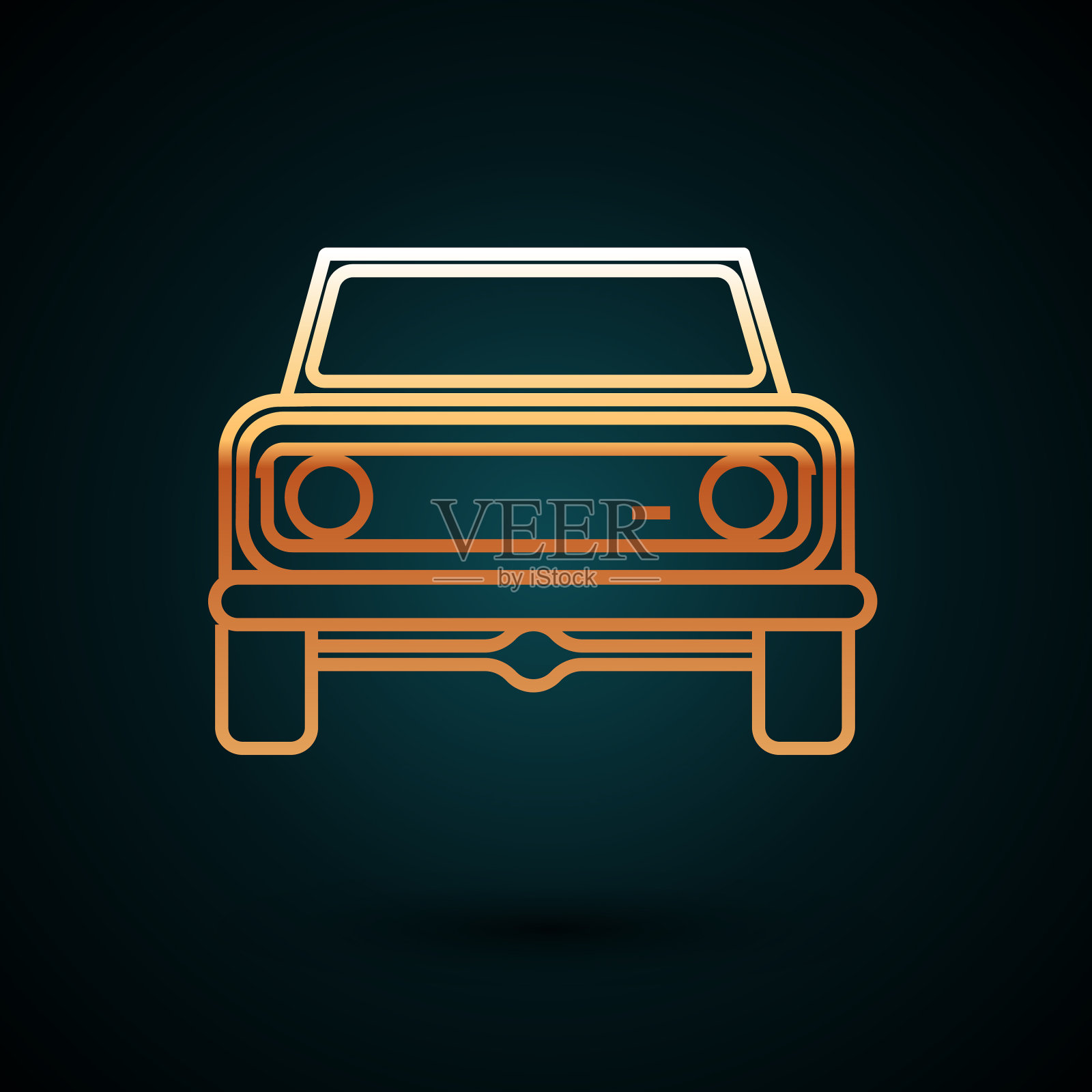 黄金线公路汽车图标孤立在深蓝色插画图片素材