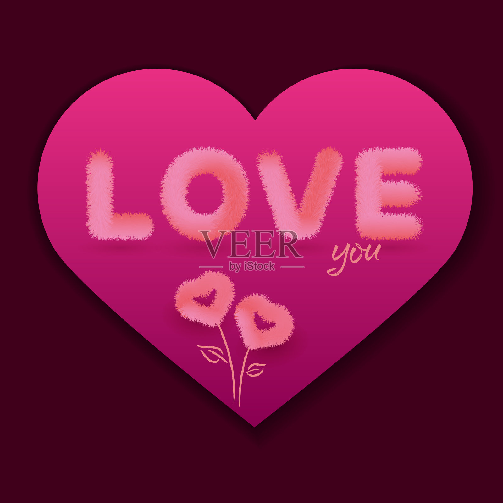 皮草文字和爱心的情人节卡片插画图片素材