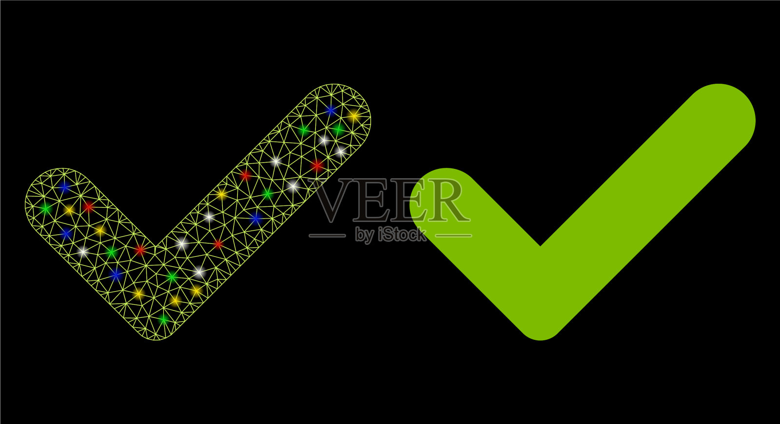 闪光网线框架ok图标与闪光点插画图片素材