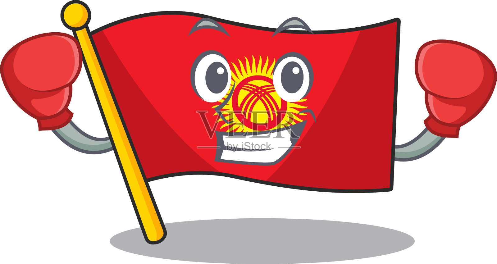 快乐拳击旗帜吉尔吉斯斯坦卷轴吉祥物插画图片素材