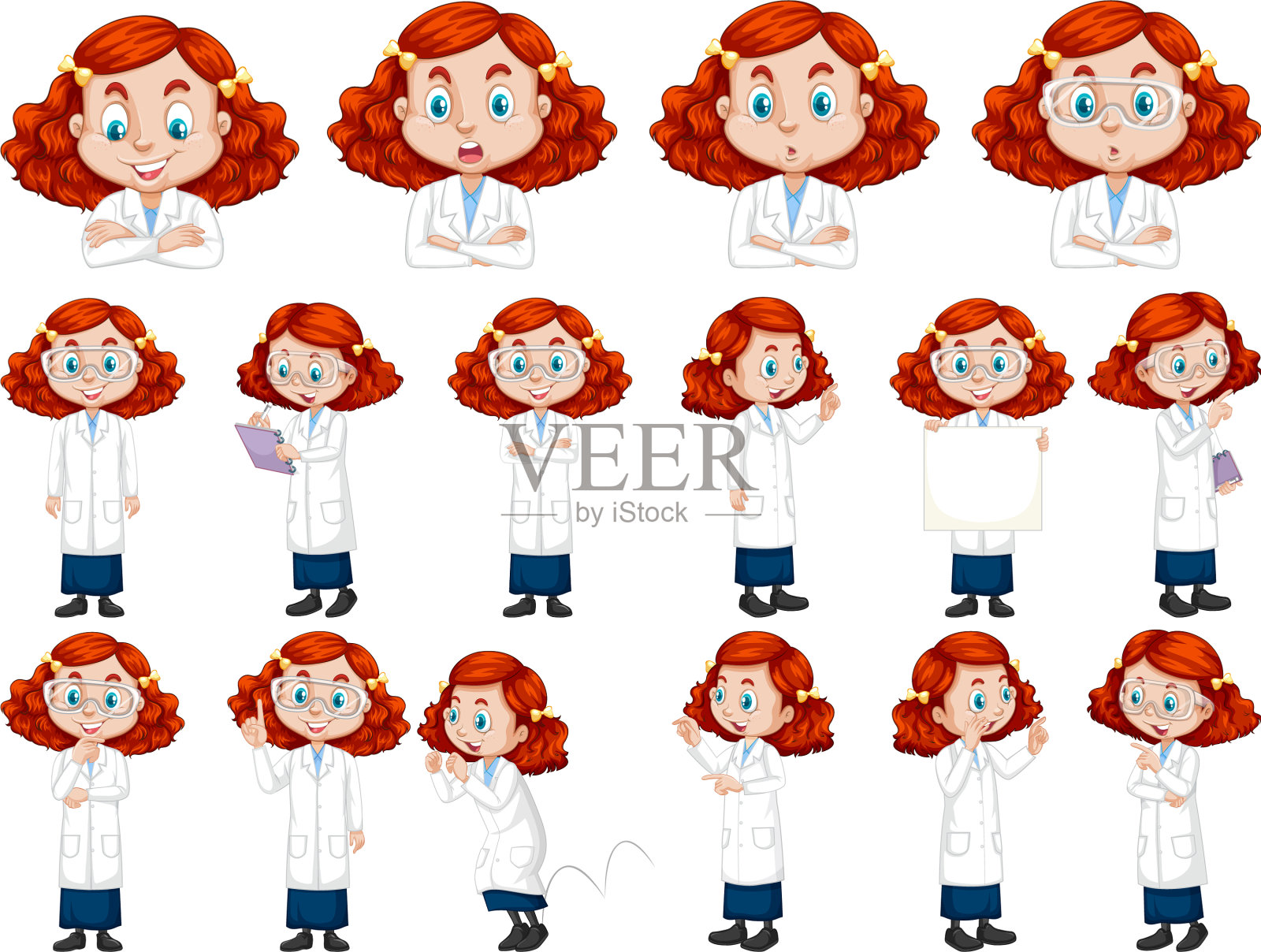 穿上科学袍的红发女孩插画图片素材