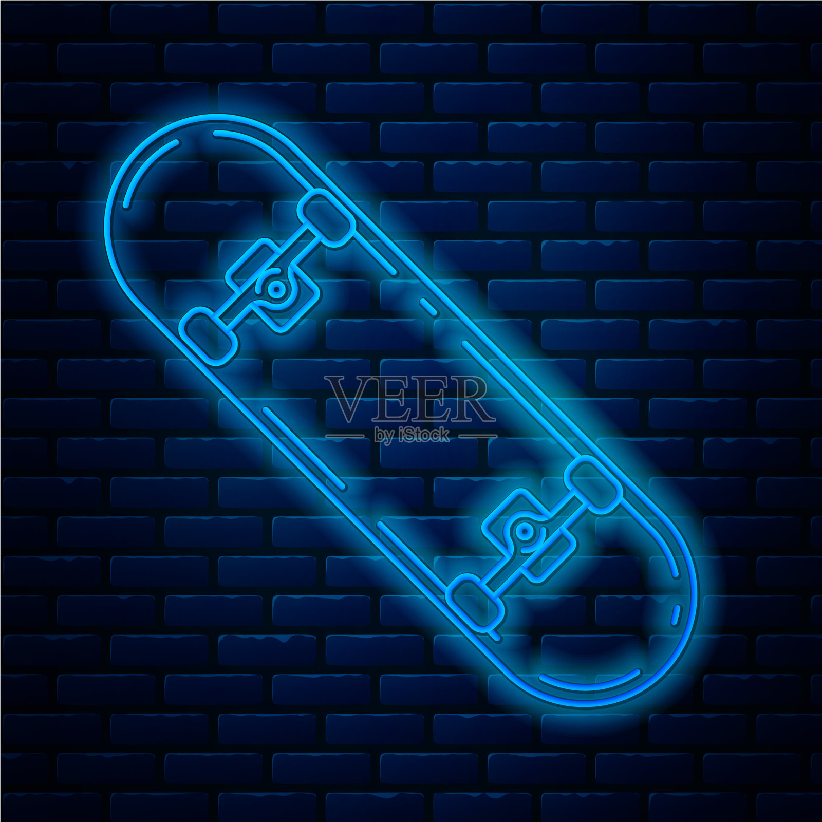 发光的霓虹灯线滑板把戏图标孤立插画图片素材
