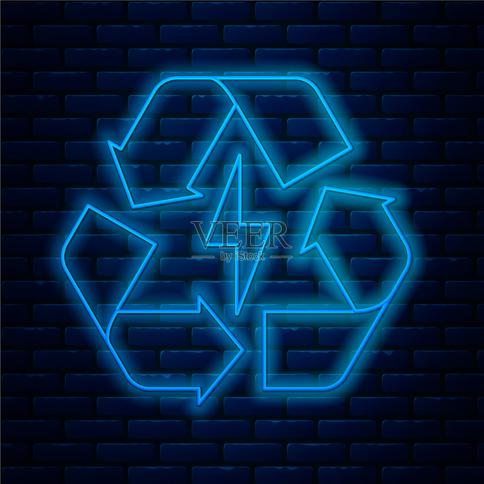 发光的霓虹线电池与回收符号插画图片素材