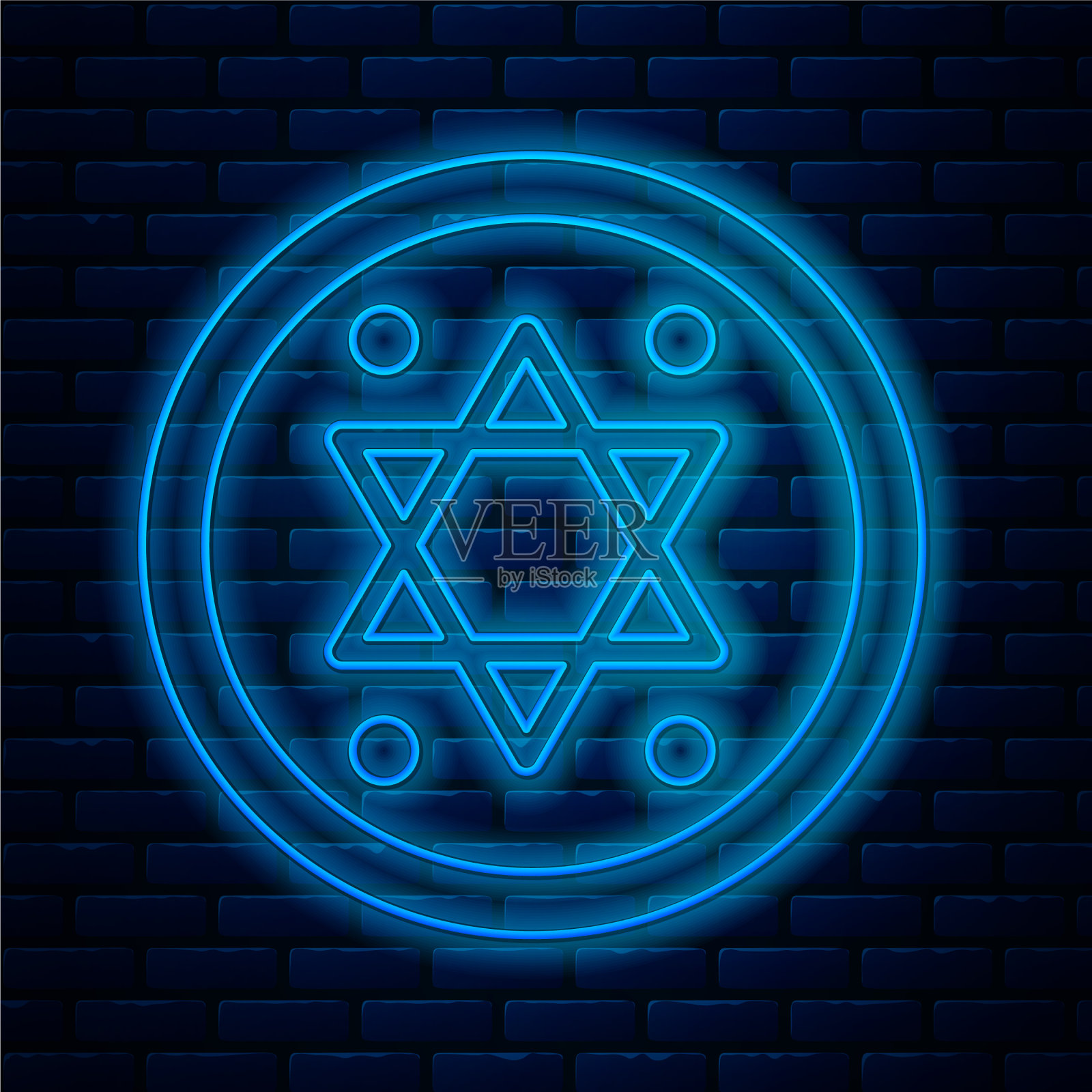 发光的霓虹线犹太硬币图标孤立插画图片素材