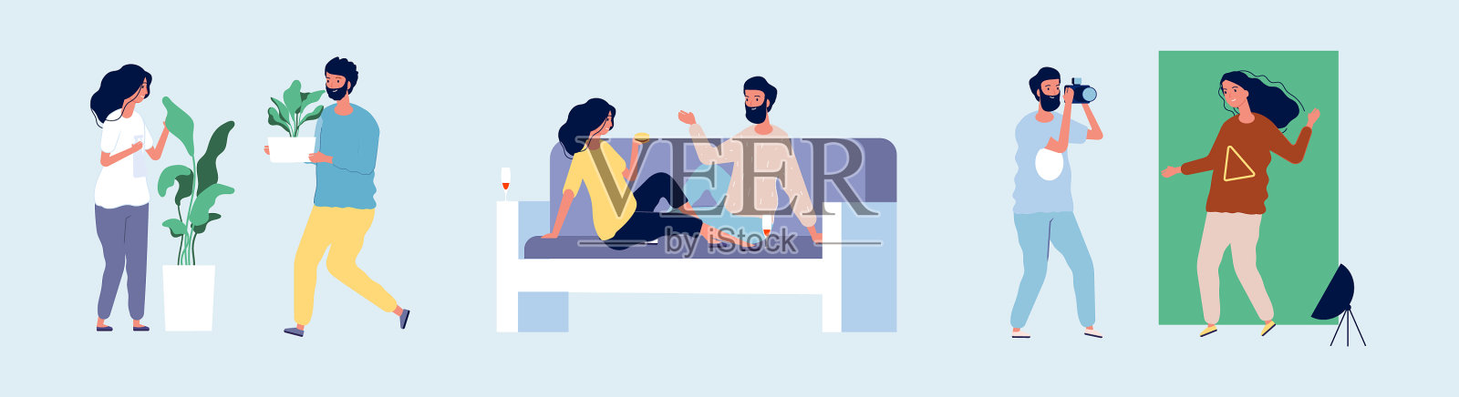 相爱的夫妇，幸福的夫妇在爱花时间插画图片素材