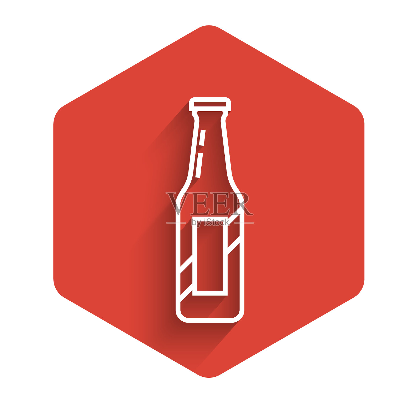 白线啤酒瓶图标与长隔离插画图片素材