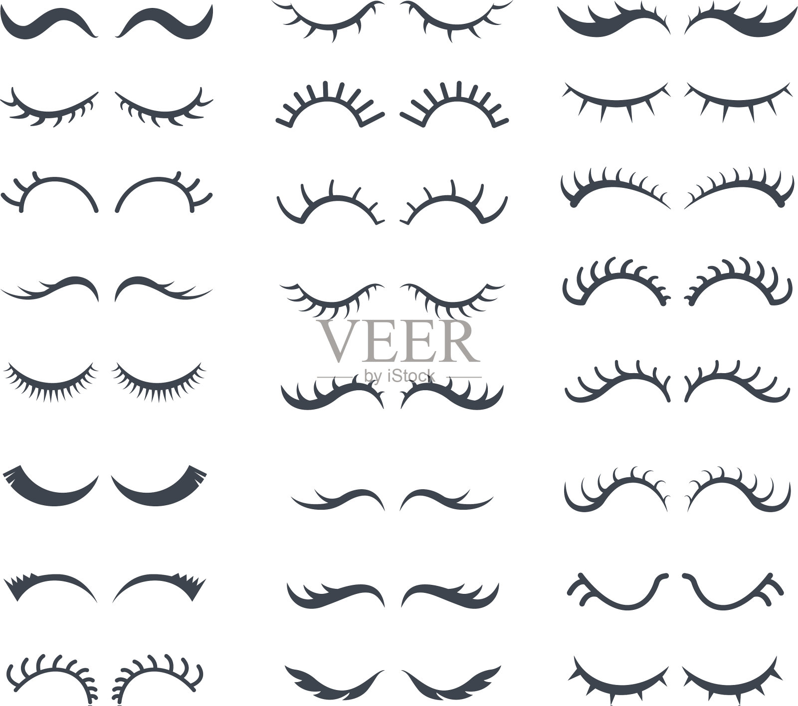 脸睫毛漂亮的女孩卡通眼睛设置图标素材