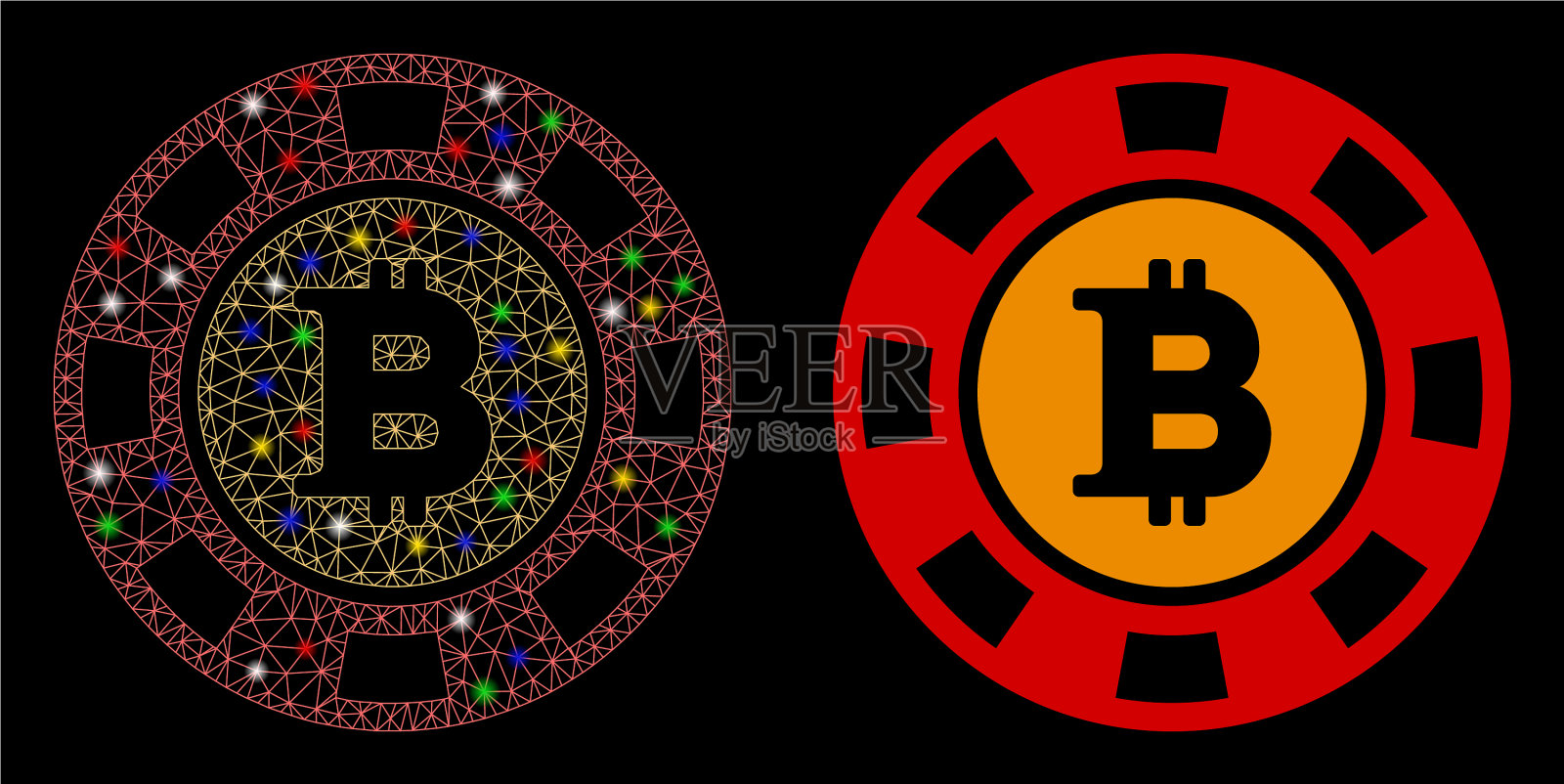 耀斑网胴体比特币赌场芯片图标与插画图片素材