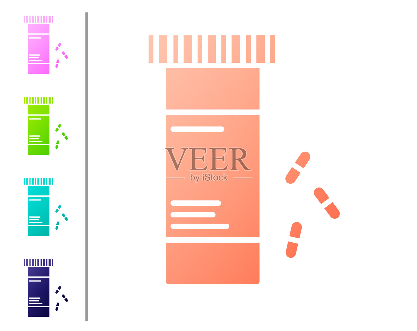 珊瑚药瓶和药丸图标隔离插画图片素材