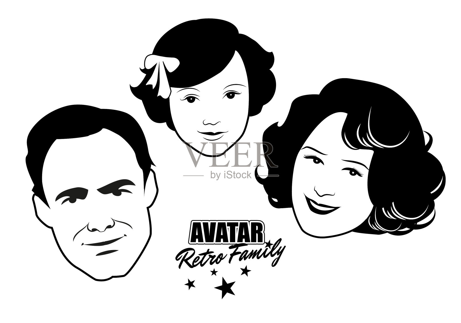 阿凡达复古家庭卡通面对复古风格设计元素图片