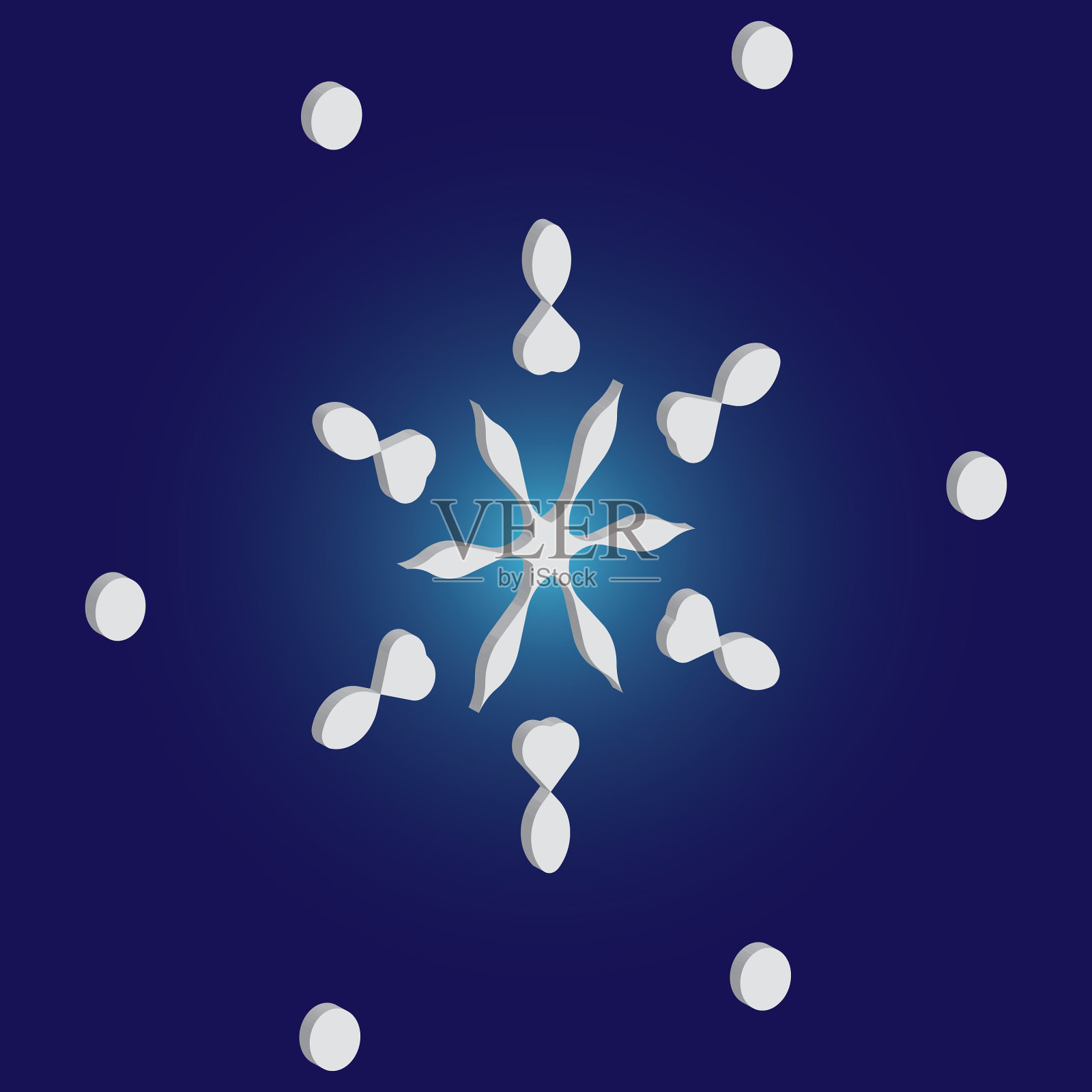 剪纸孤立的雪花在蓝色的背景图标素材