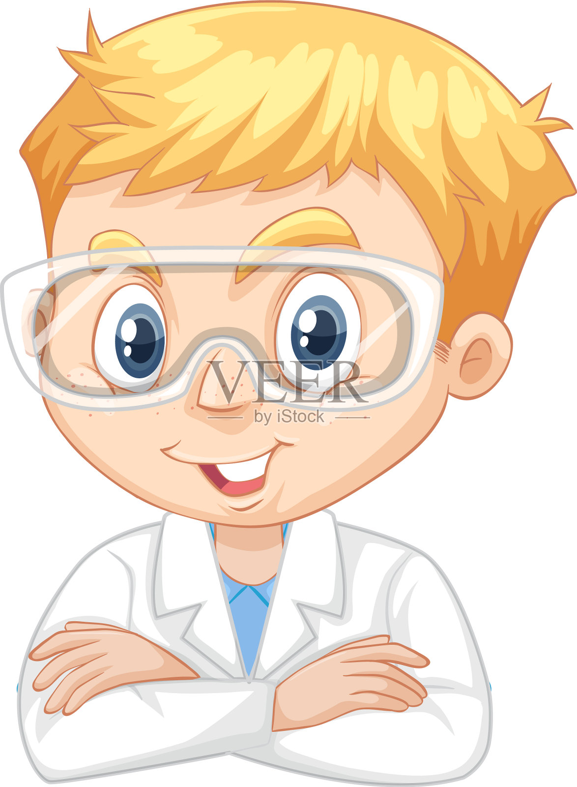 穿着科学袍的男孩，背景孤立设计元素图片