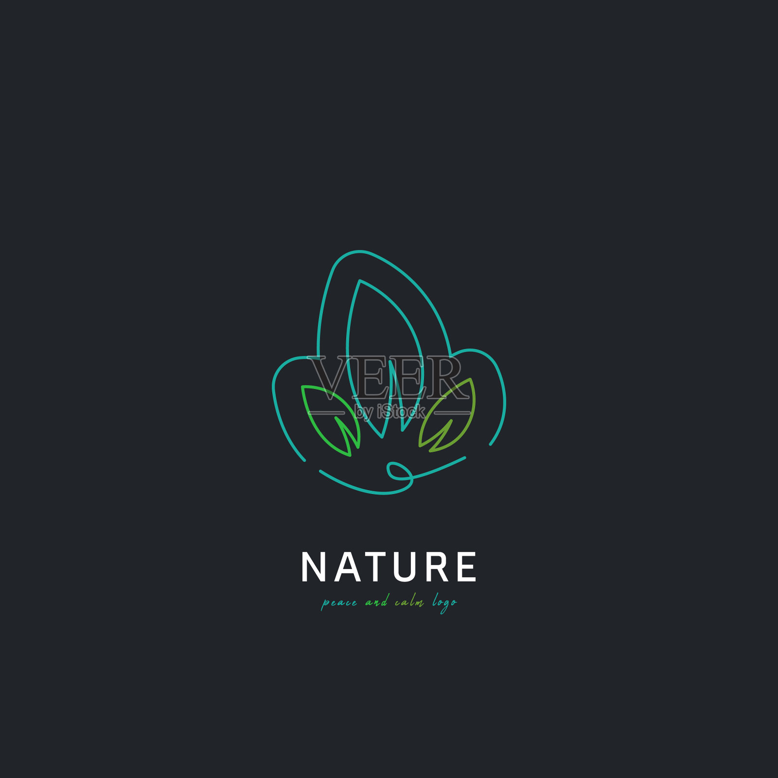 自然植物叶片标志在轮廓平坦霓虹风格插画图片素材