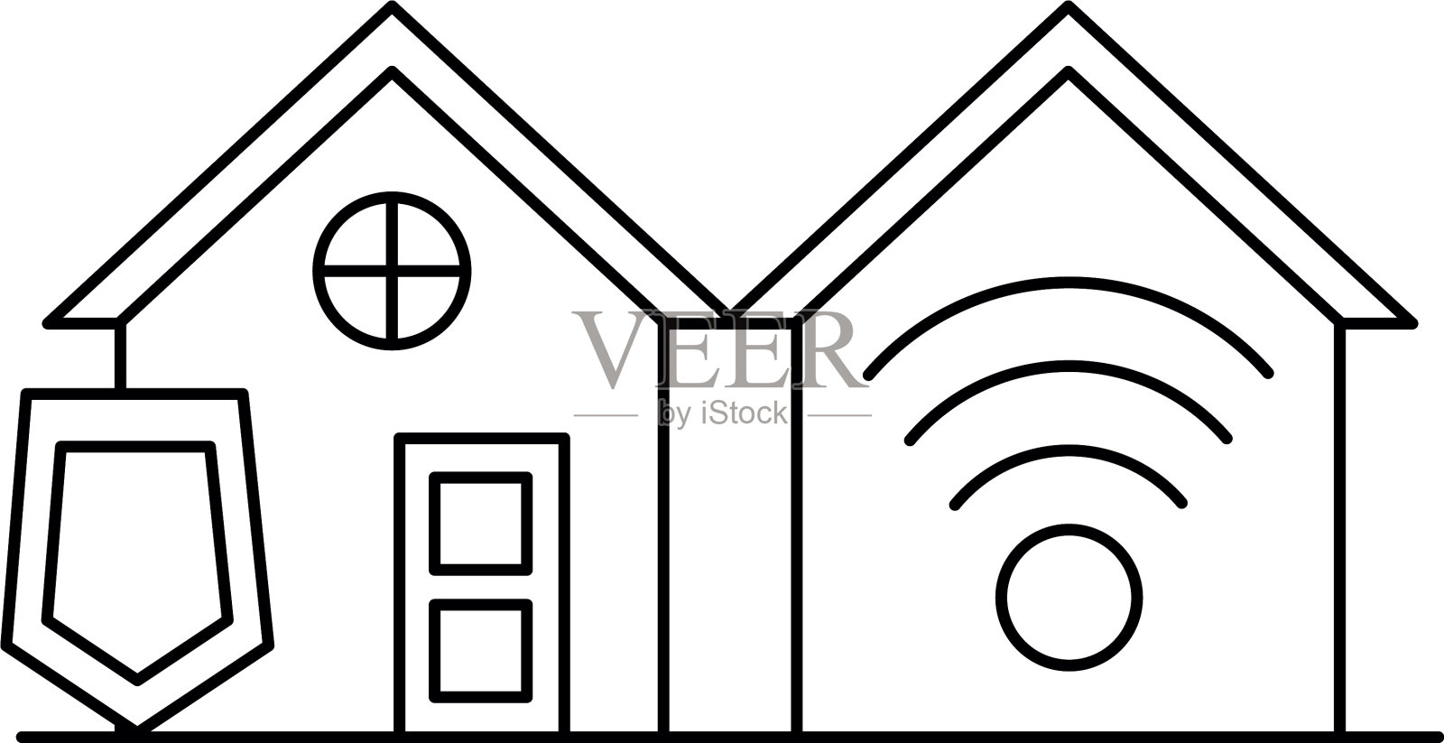 房屋正面有盾牌插画图片素材