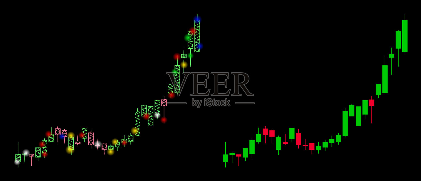 光晕网格2d烛台图表增长插画图片素材