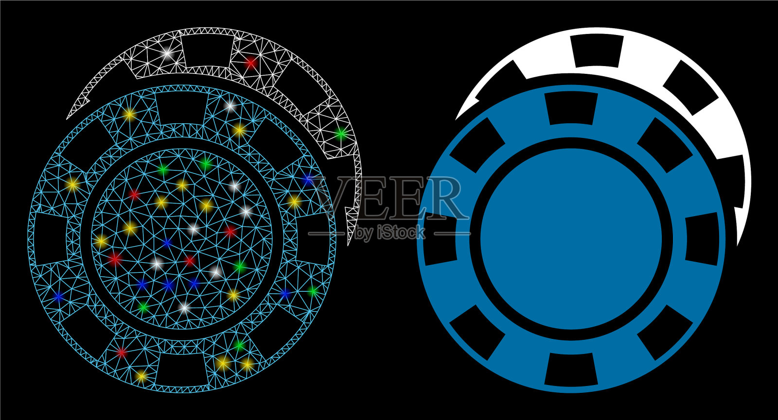 耀斑网胴体赌场芯片与耀斑图标插画图片素材