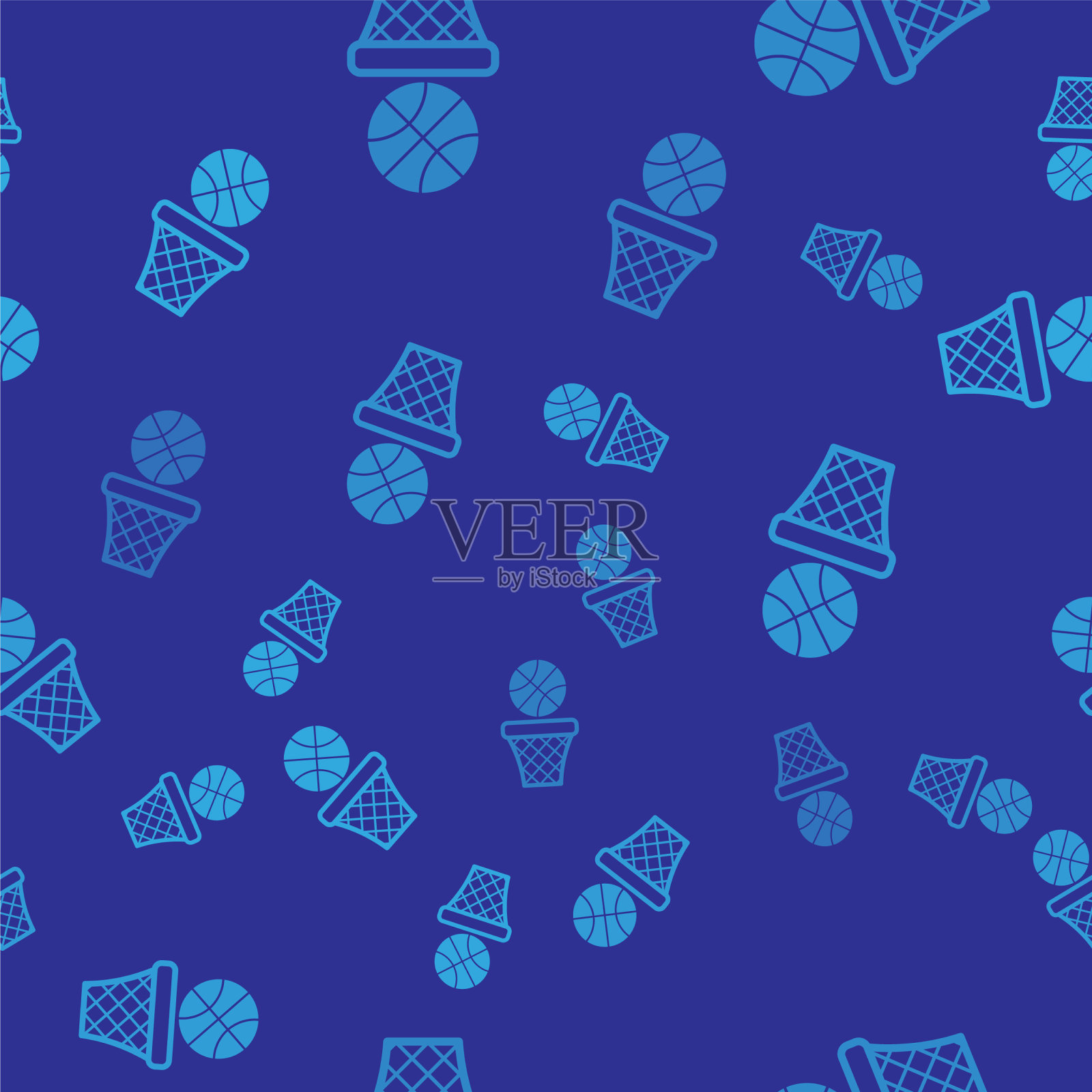 蓝色篮球和篮子的图标孤立插画图片素材