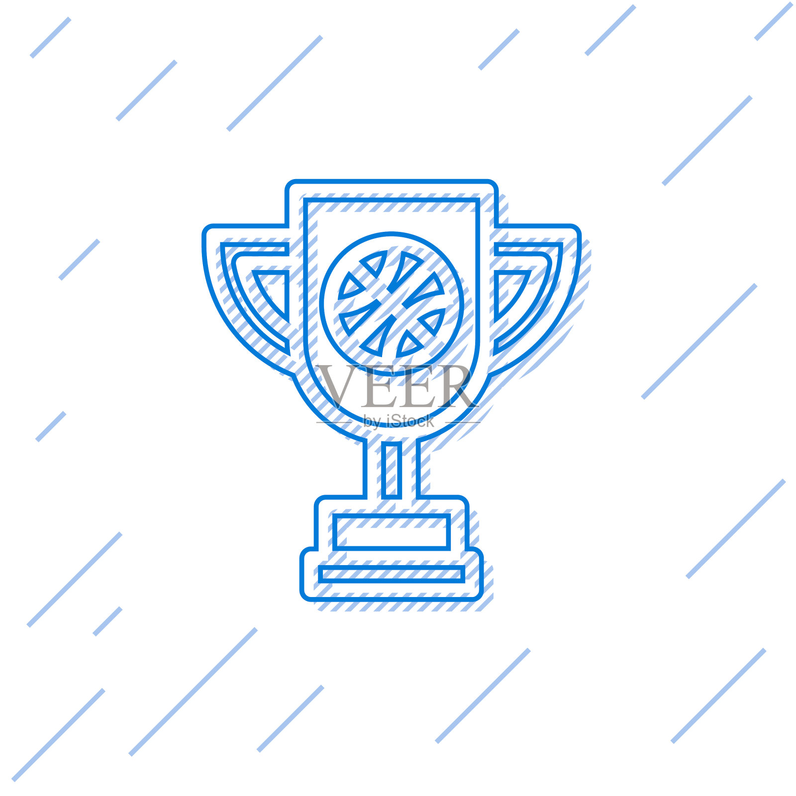 蓝线奖杯与篮球图标插画图片素材