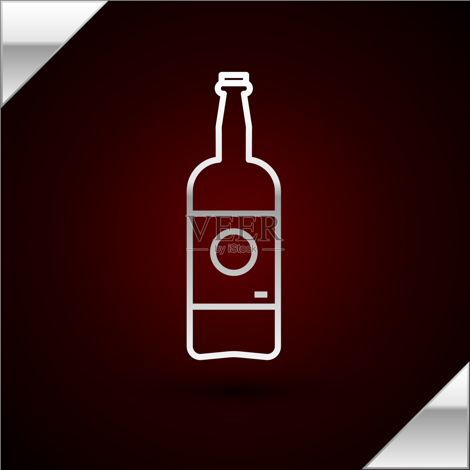 银线啤酒瓶图标孤立在暗红色插画图片素材