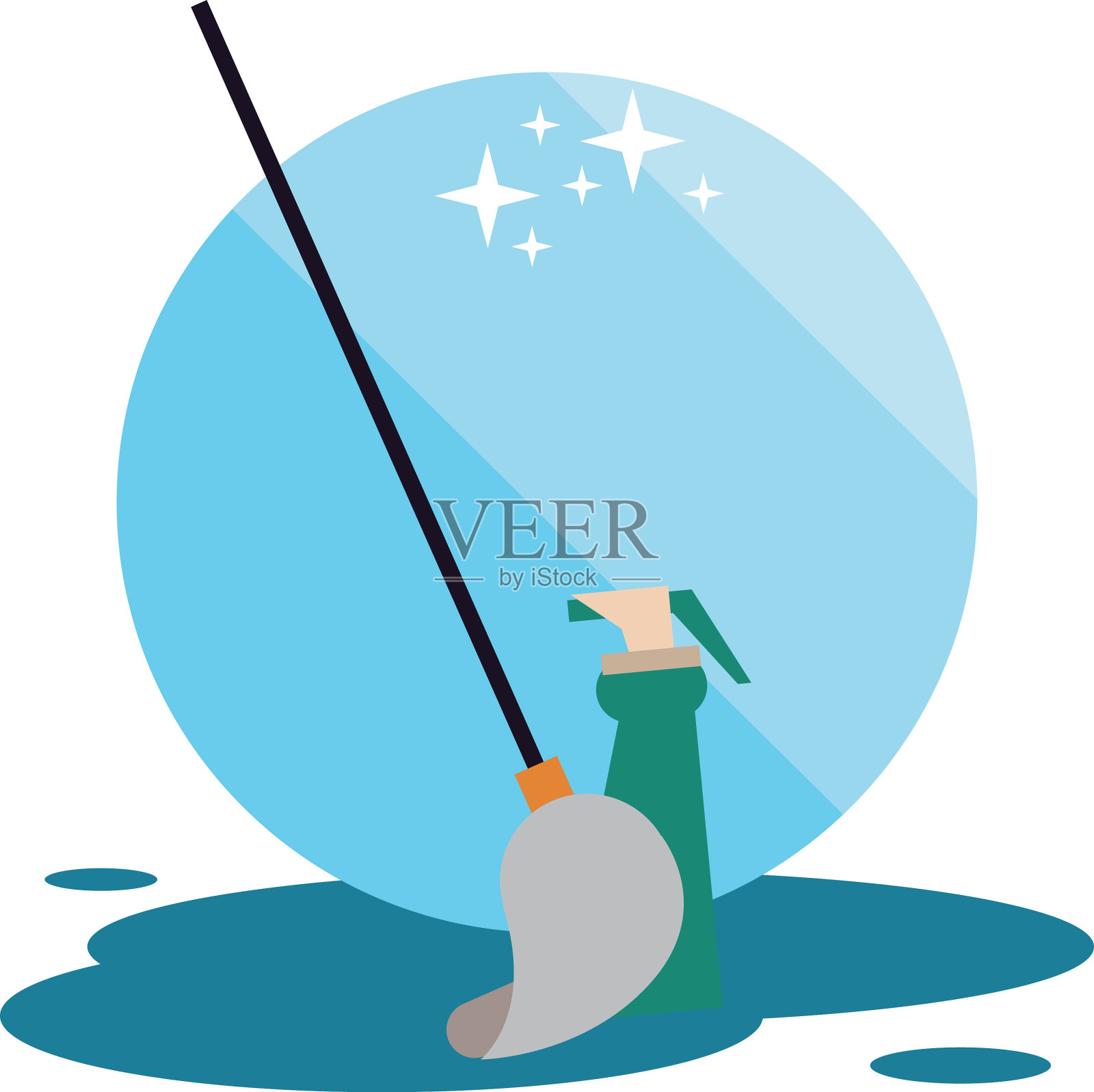 家居拖把配件与喷溅瓶插画图片素材