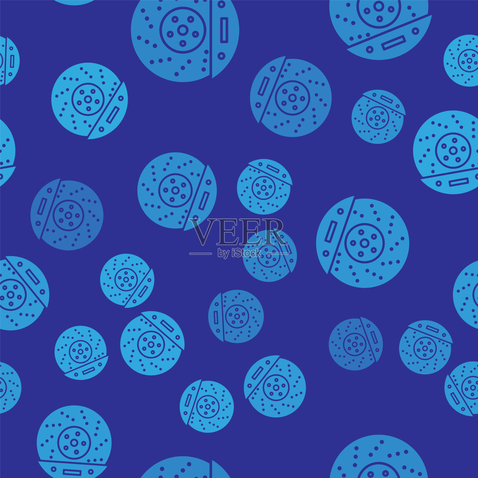 蓝色汽车制动盘与卡钳图标隔离插画图片素材