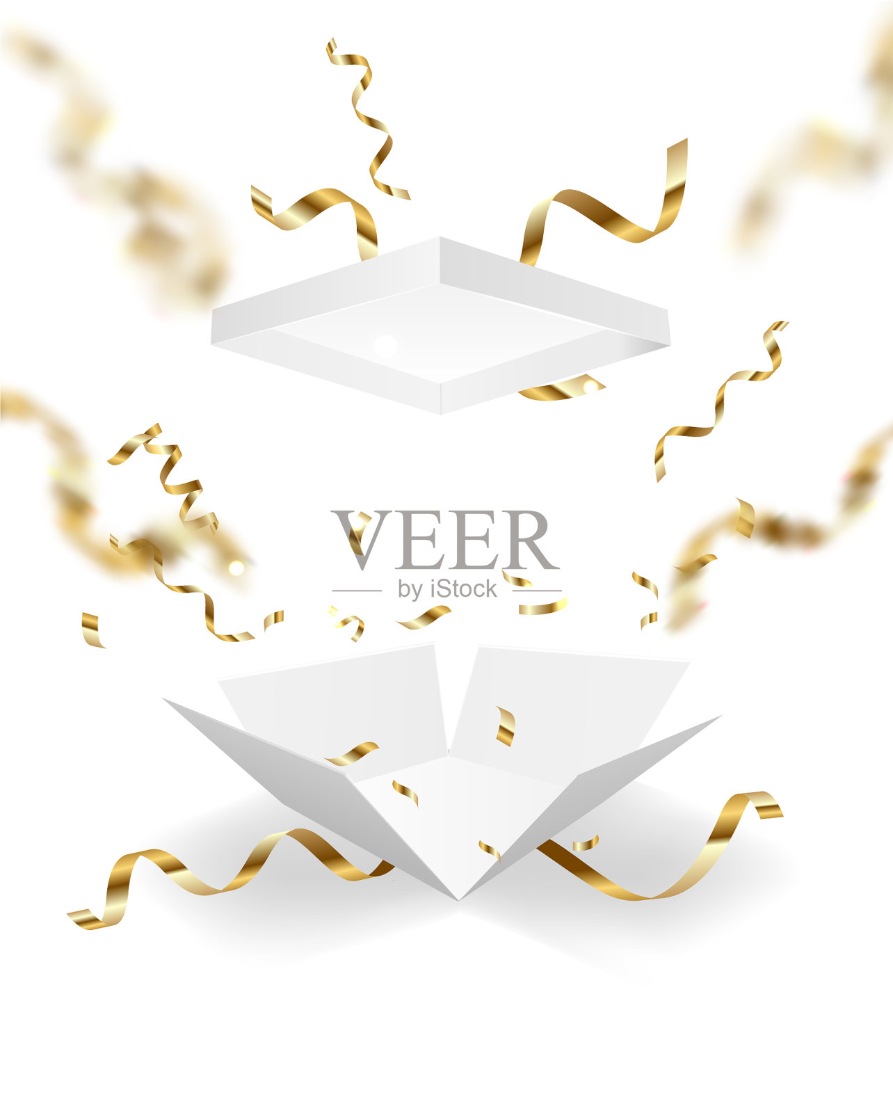 打开装有五彩纸屑的礼盒插画图片素材