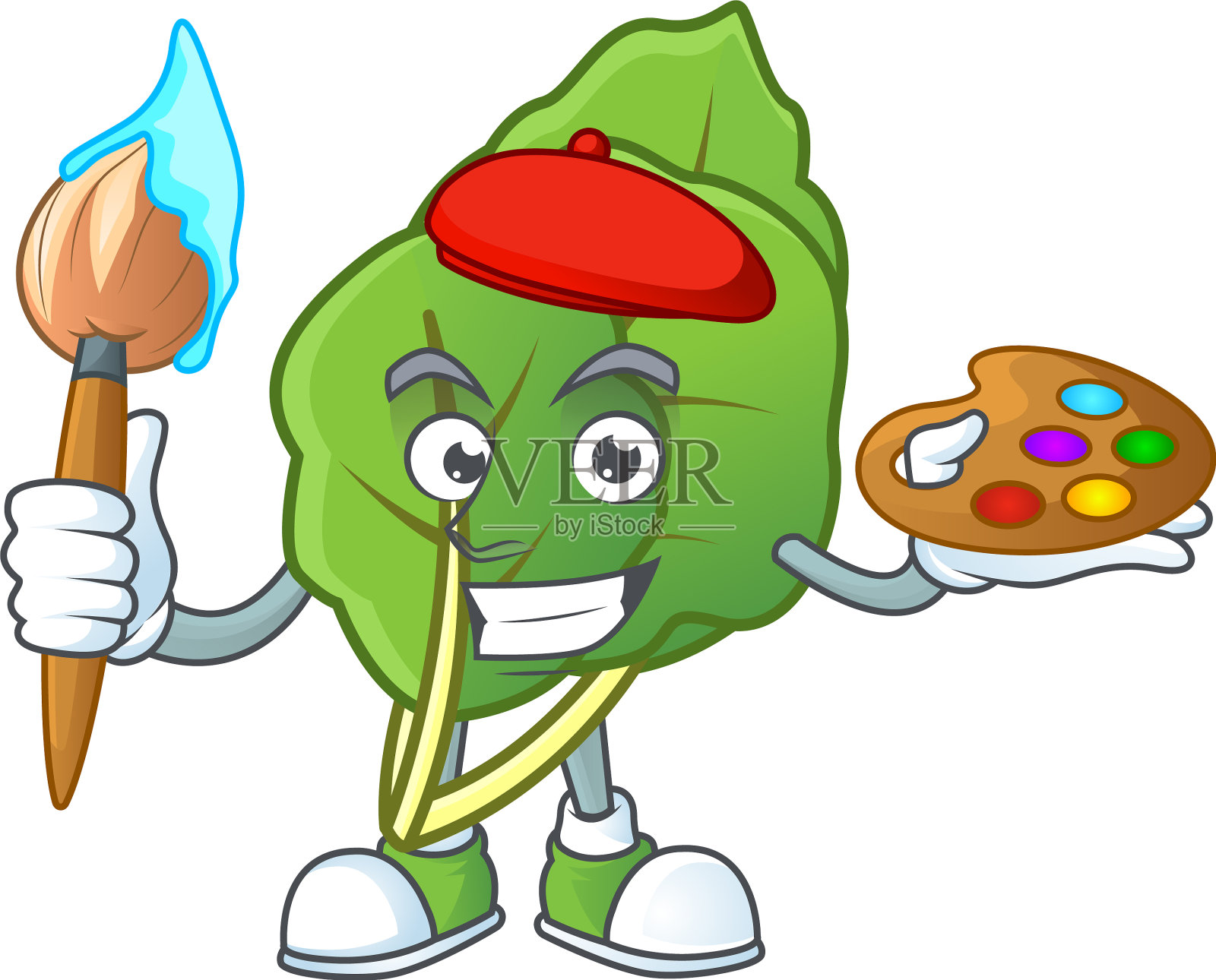 快乐的羽衣甘蓝绿色画家与卡通图标设计元素图片