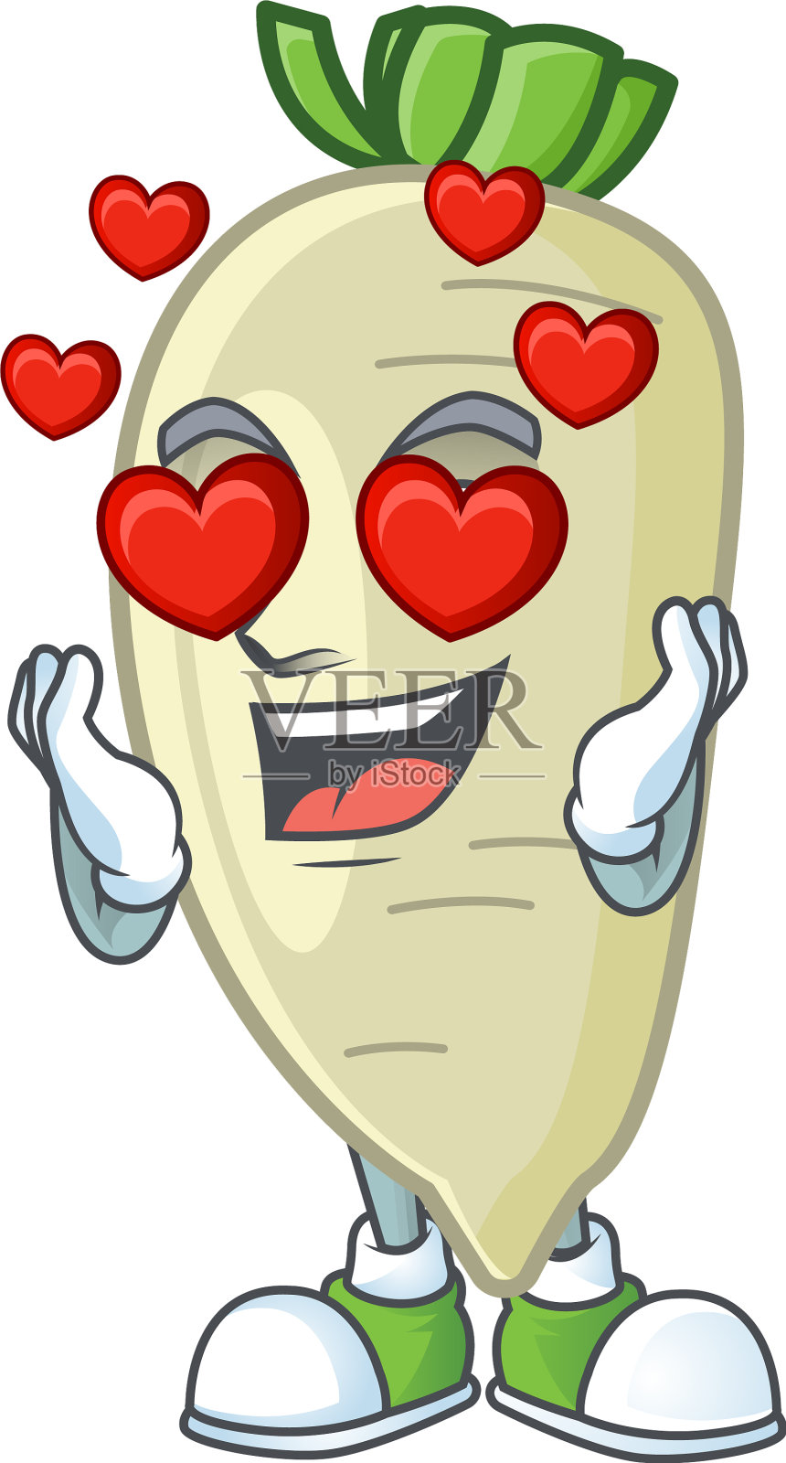 超级可爱的坠入爱河的白萝卜卡通设计元素图片